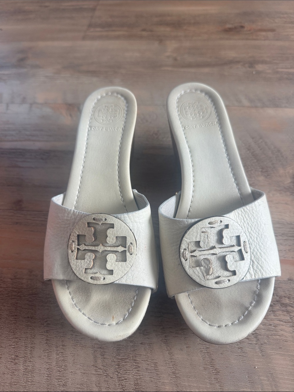 Tory Burch Off-White Logo Slide Sandals